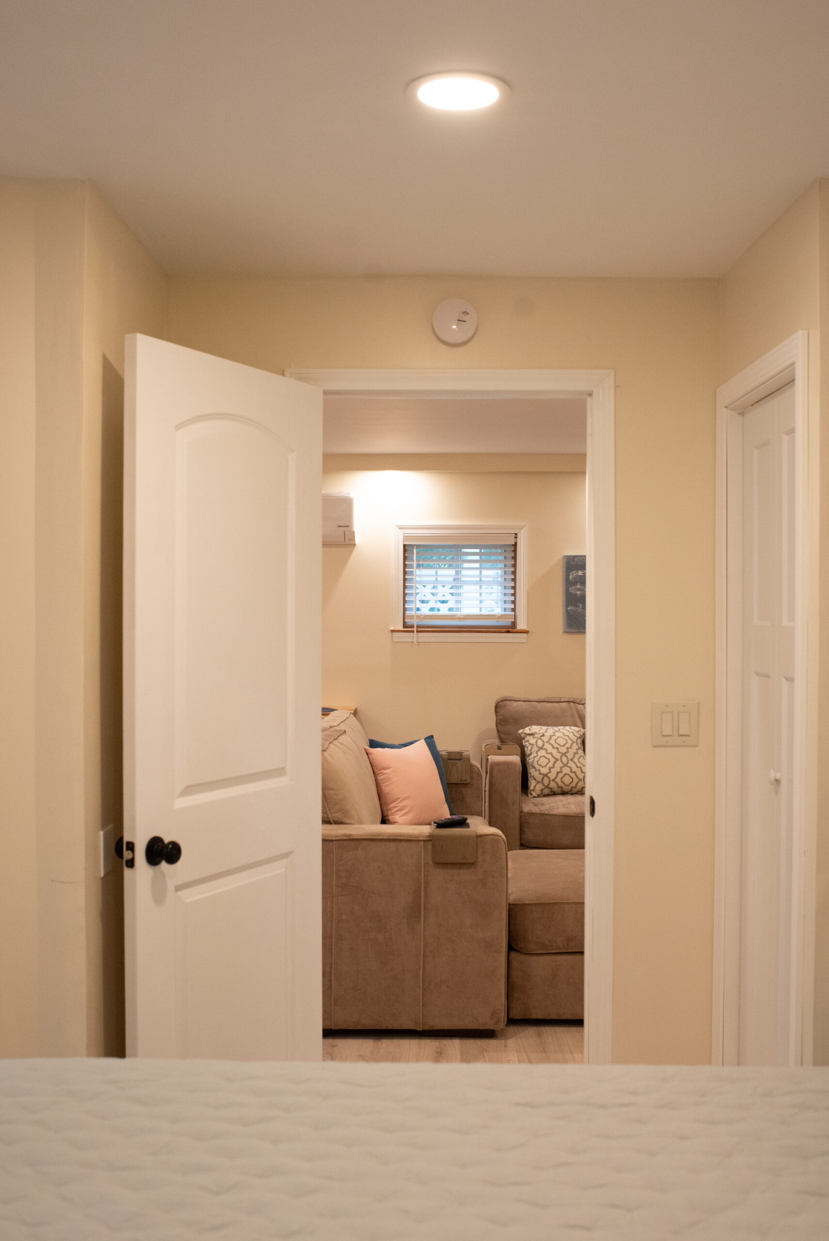 Primary bedroom view to living room